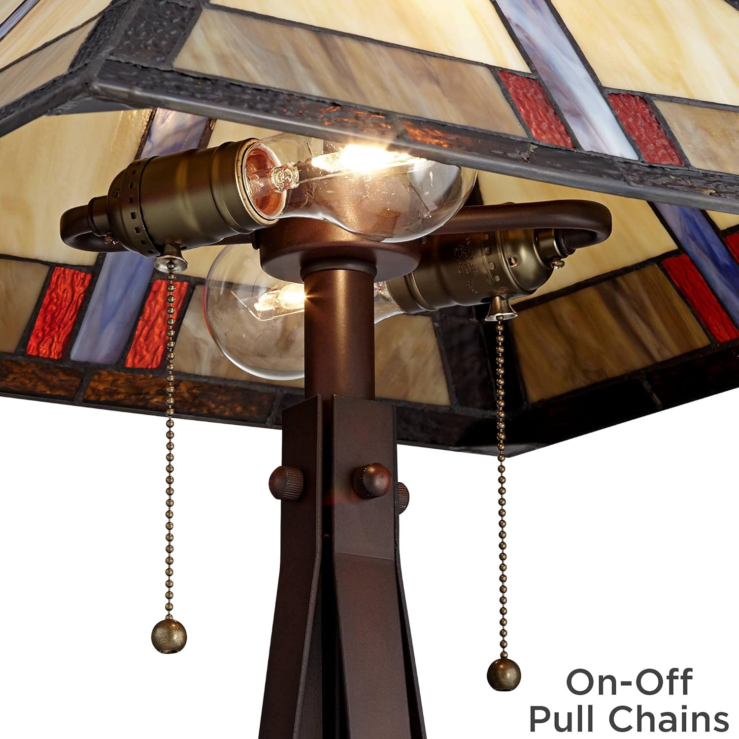Joshua Mission Tiffany Style Table Lamp 25.5" High Bronze Brown Metal Geometric Square Stained Art Glass Shade Decor for Living Room Bedroom House Bedside Nightstand Home - Robert Louis Tiffany - - 