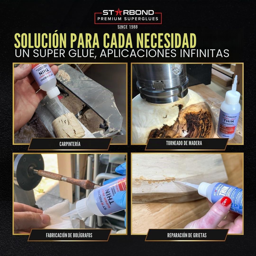 Starbond EM-02 Super Fast Thin - Adhesivo de cianoacrilato instantáneo prémium, pegamento instantáneo con una tapa adicional y micropuntas, 59 ml (para carpintería, tallado de bolígrafos, pasatiempos, estabilización, acabado, incrustación)
