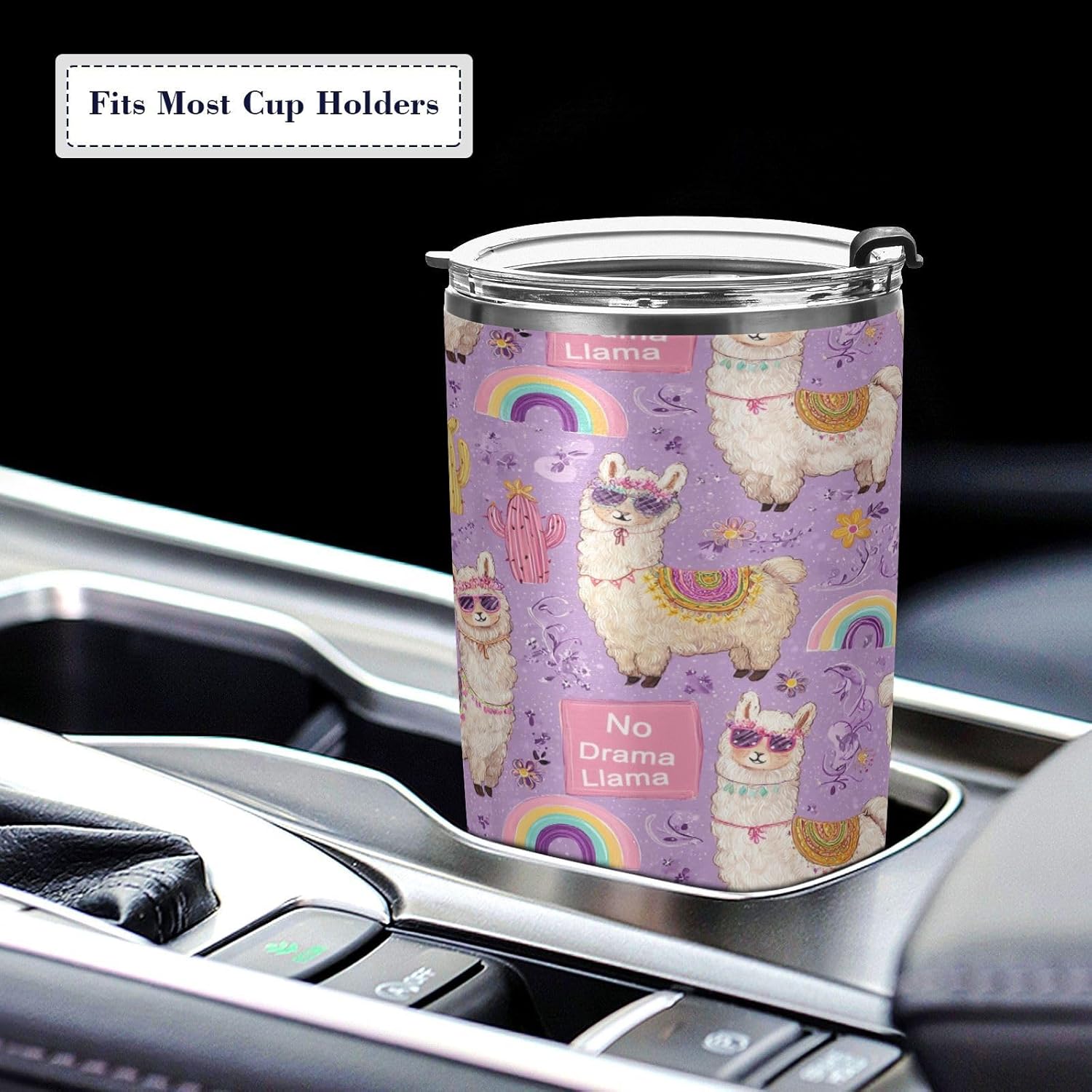 Cute Cartoon Llama with An Inscription No Drama Llama on A 1 20oz Tumbler Insulated Coffee Cup Wine Tumbler Stainless Steel Reusable Water Bottle Double Walled Travel Mug Thermal Cup for Hot Col