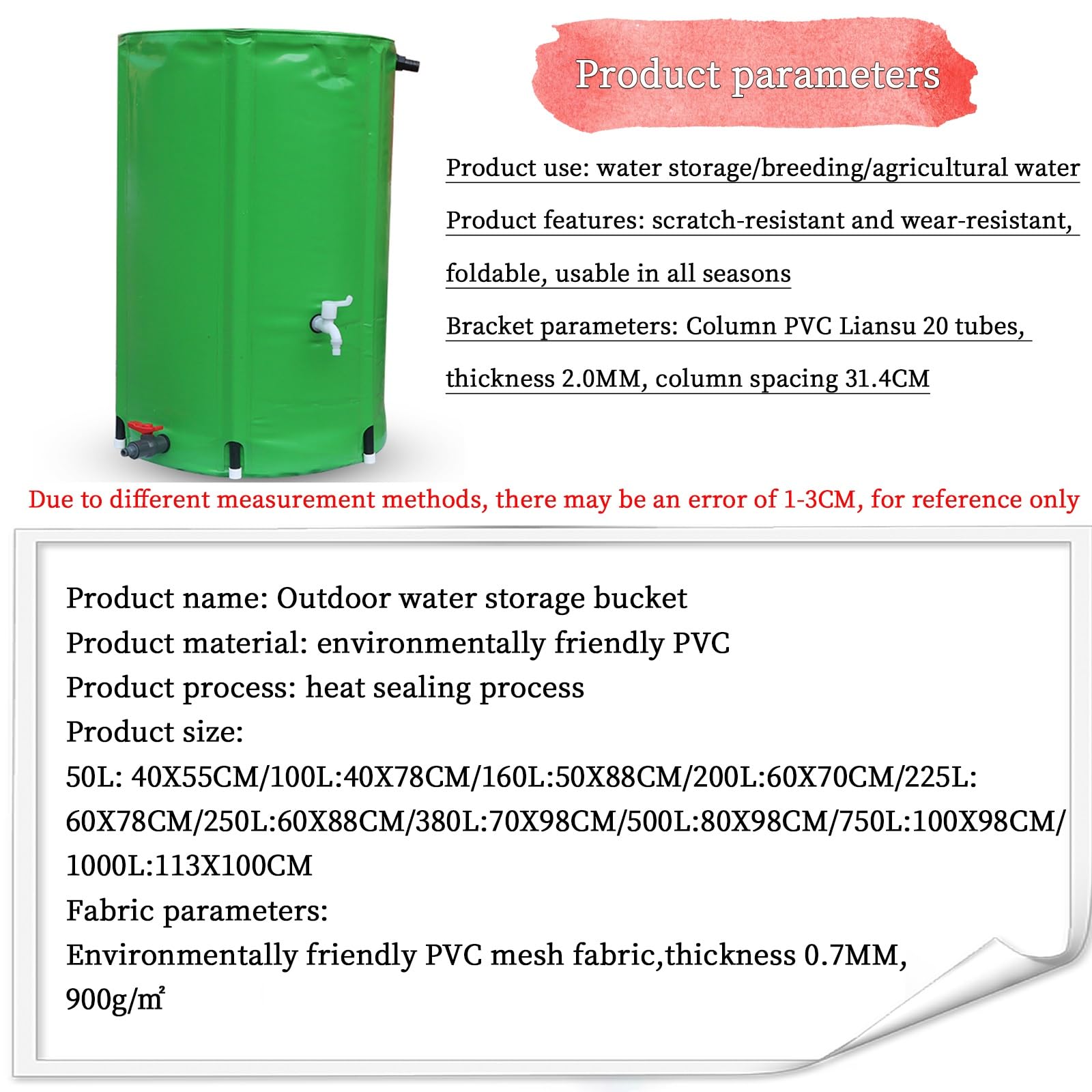 Depósito portátil de recolección de agua de lluvia con grifo de 50 l y 1000 L de capacidad, plegable, ideal para la conservación del agua ecológica
