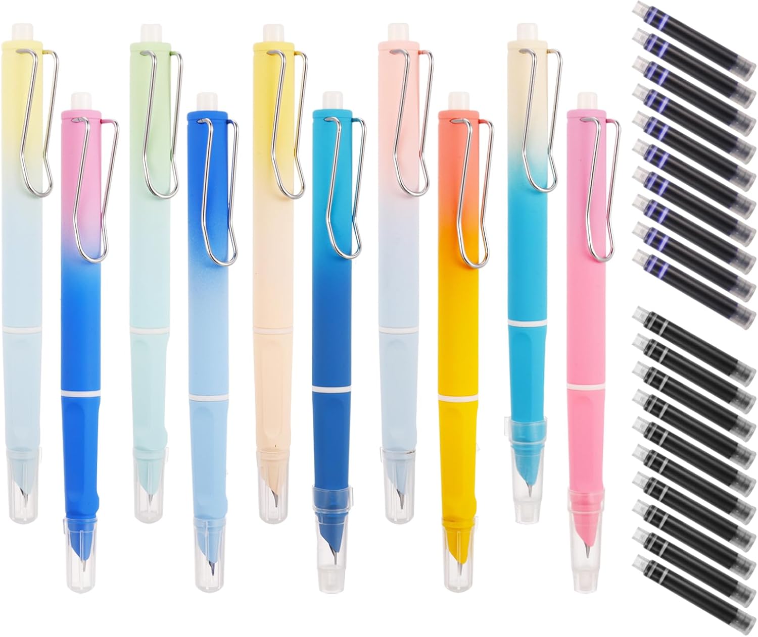 FRIUSATE 10Pcs Retractable Fountain Pens for Writing, 0.38mm