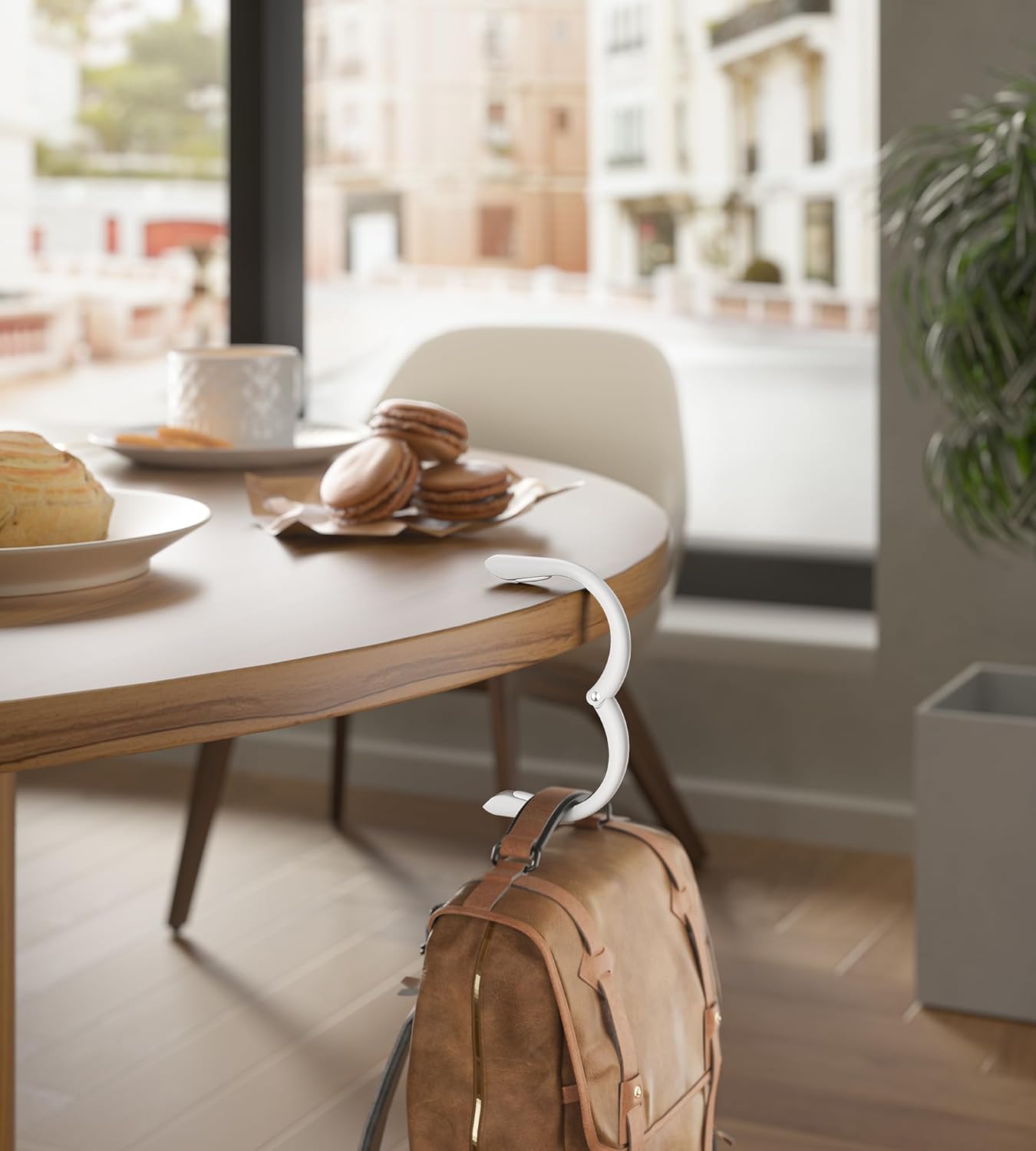 enGMOLPHY Bag Hook Hanger, Holds Up to 33LB, Purse Hook for Desk, Under Table Bar Handbag Hanger, Stylish Purse Holder Storage Hook-Milk White, Whitel-DropShape - Image 5