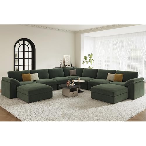EASE MOOSE Oversized Modular Sectional Sofa with Ottoman, Modern Luxury Wide Deep Modular Couch, U Shaped Couch for Big Spaces Living Room,Green