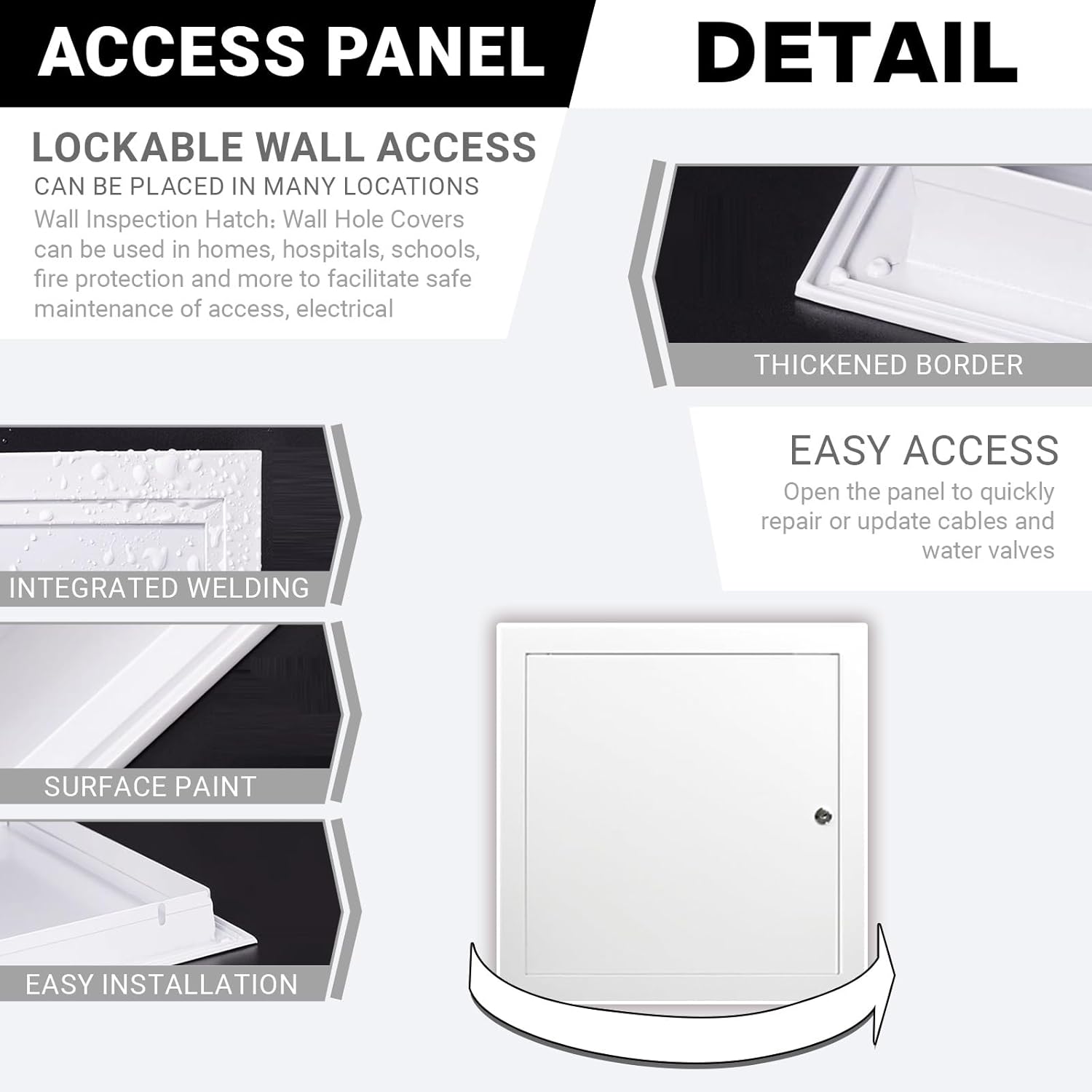 Lockable White Metal Access Panel,Concealed Plumbing Cables Access Doors,Rectangular Electrical and Plumbing Inspection Hatch Service Shaft Door,Wall and Ceiling Inspection Hatch Plate