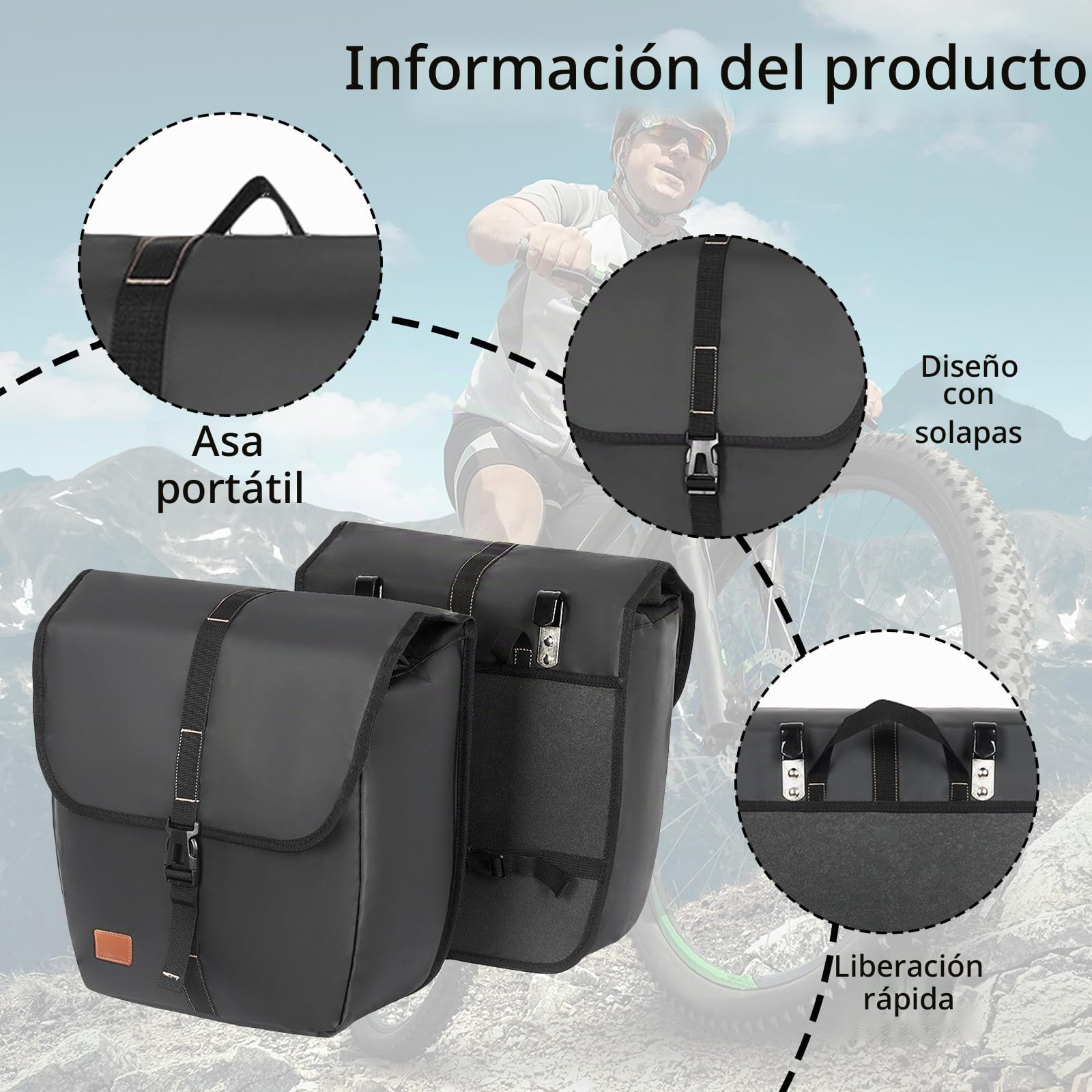 Paquete de 2 Bolsa Bicicleta Cuadro, Alforjas Impermeables, 2X20L Bolsas de Bicicleta, Bolsa de Almacenamiento de Equipaje con Solapa de Gran Capacidad para Carretera Ciclismo Montaña Viajar