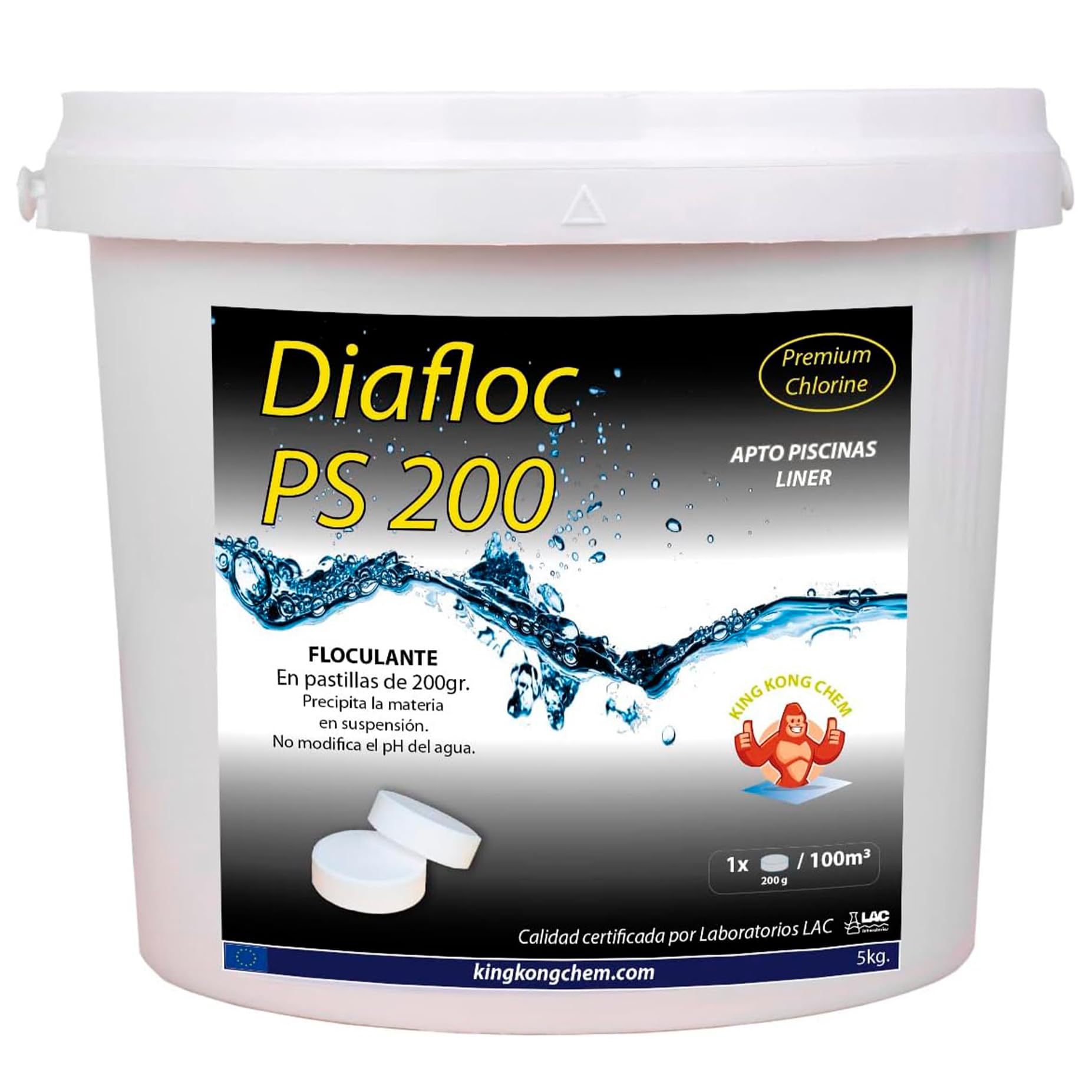 DIASA INDUSTRIAL Floculante en Pastillas 200 gr DIAFLOC PS 200-5 KG - Clarificante Piscinas Grandes - Elimina particulas en suspensión - Apto Piscinas Liner