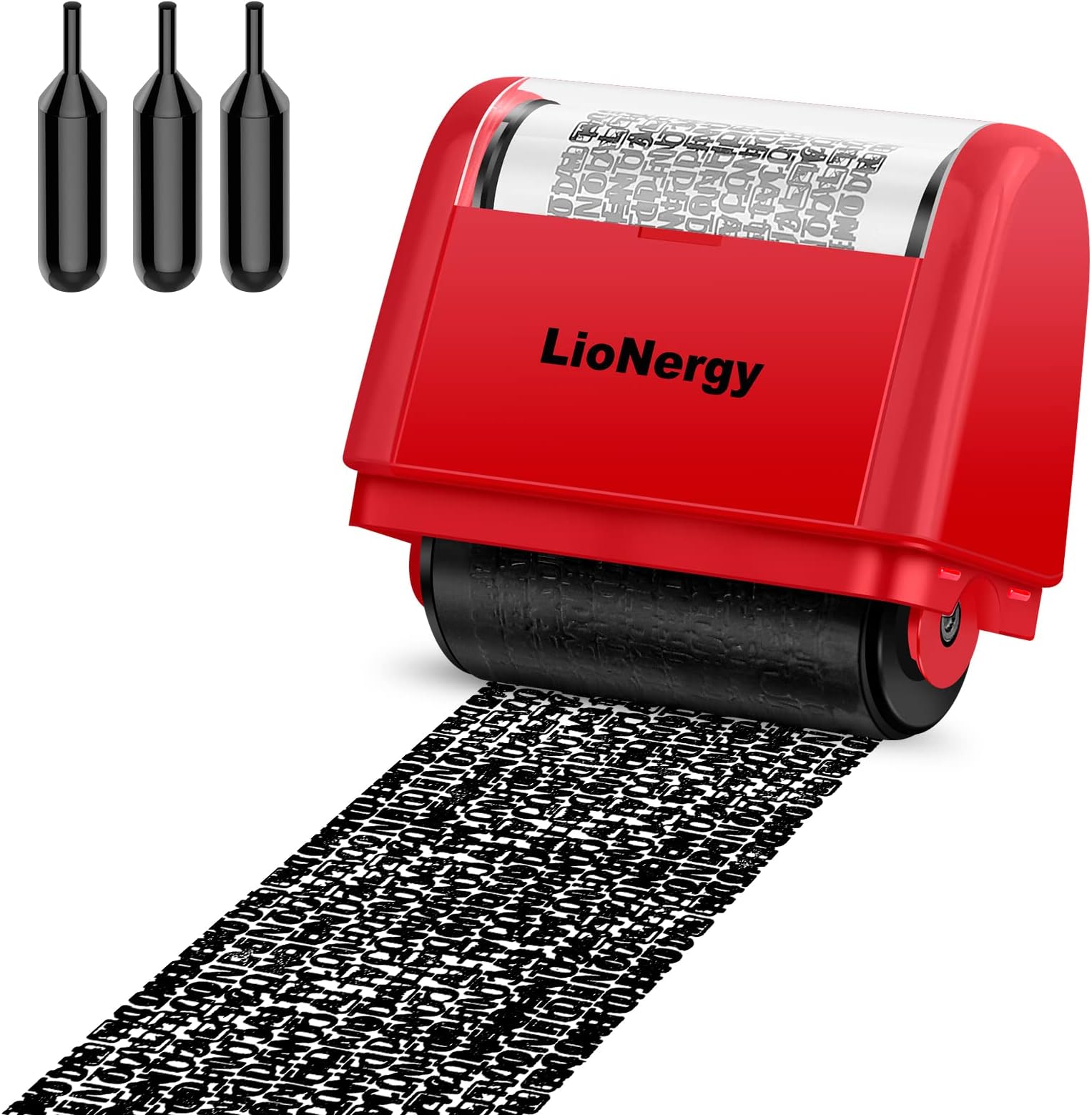 Identity Protection Roller Stamp LioNergy Roller Identity Theft Prevention Security Stamp with 3 Refills - Red