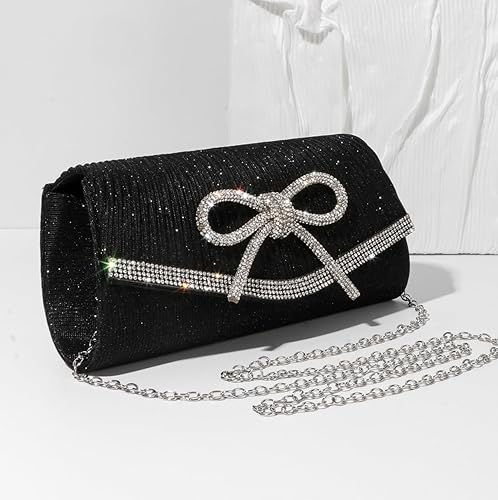 Miniatura 3 de Bolso de mano con lazo para mujer, de noche, brillante, con purpurina, para bodas, con brillos, de strass, para fiestas, de graduación, elegante,