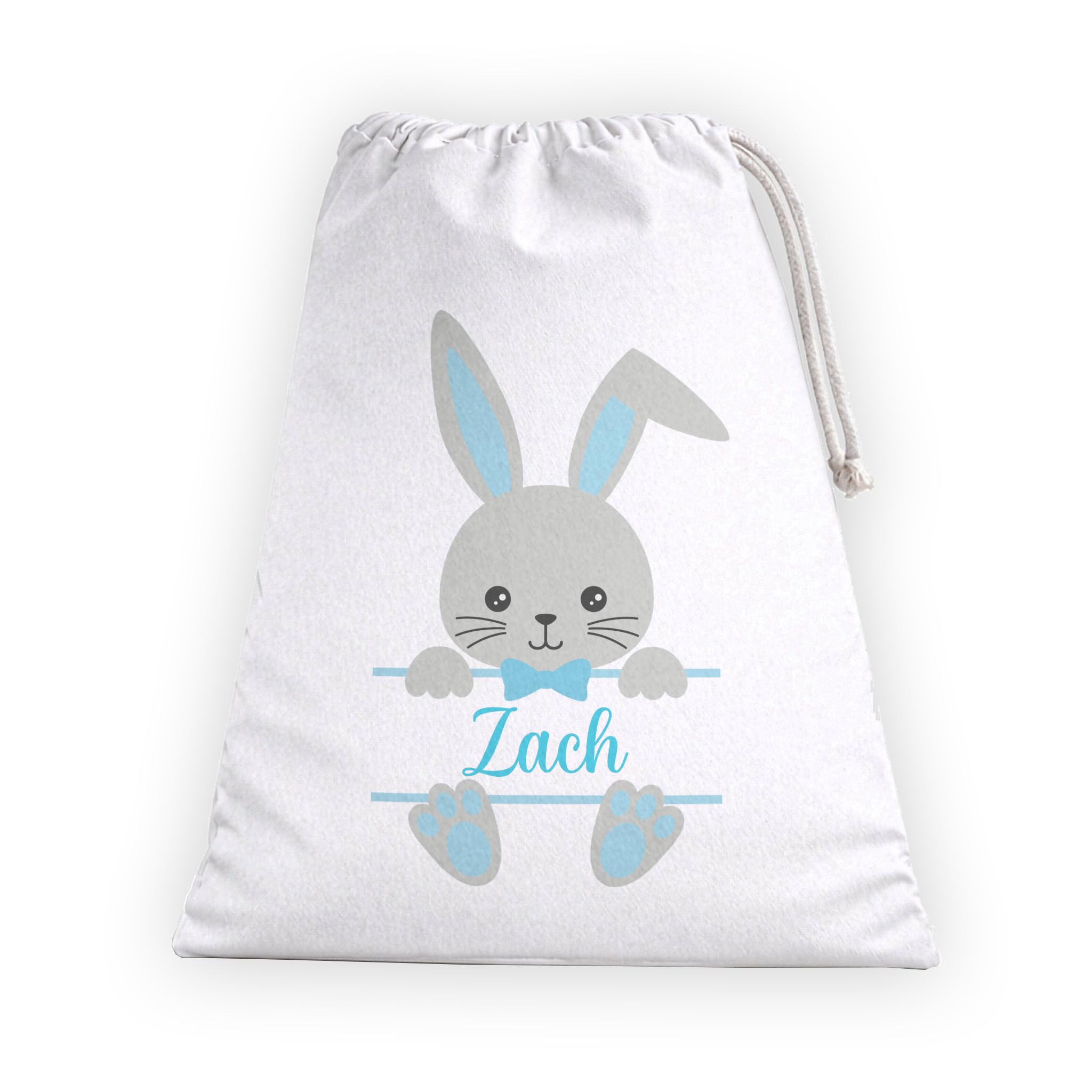 Personalised Easter Bunny Bag - Custom Name Drawstring Sack - Boys' Blue Easter Gift Bag - Kids' Easter Egg Hunt Basket - Bunny Treat Bag
