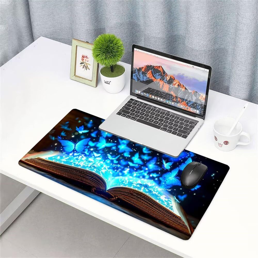 Generico Alfombrilla de Mouse para Juegos, Blu, XXL, Antideslizante, Impermeable, Diseño de Farfalla, Extendido, Grande, 1200x600x3mm, para PC, Laptop, Ufficio, Famiglia d-770