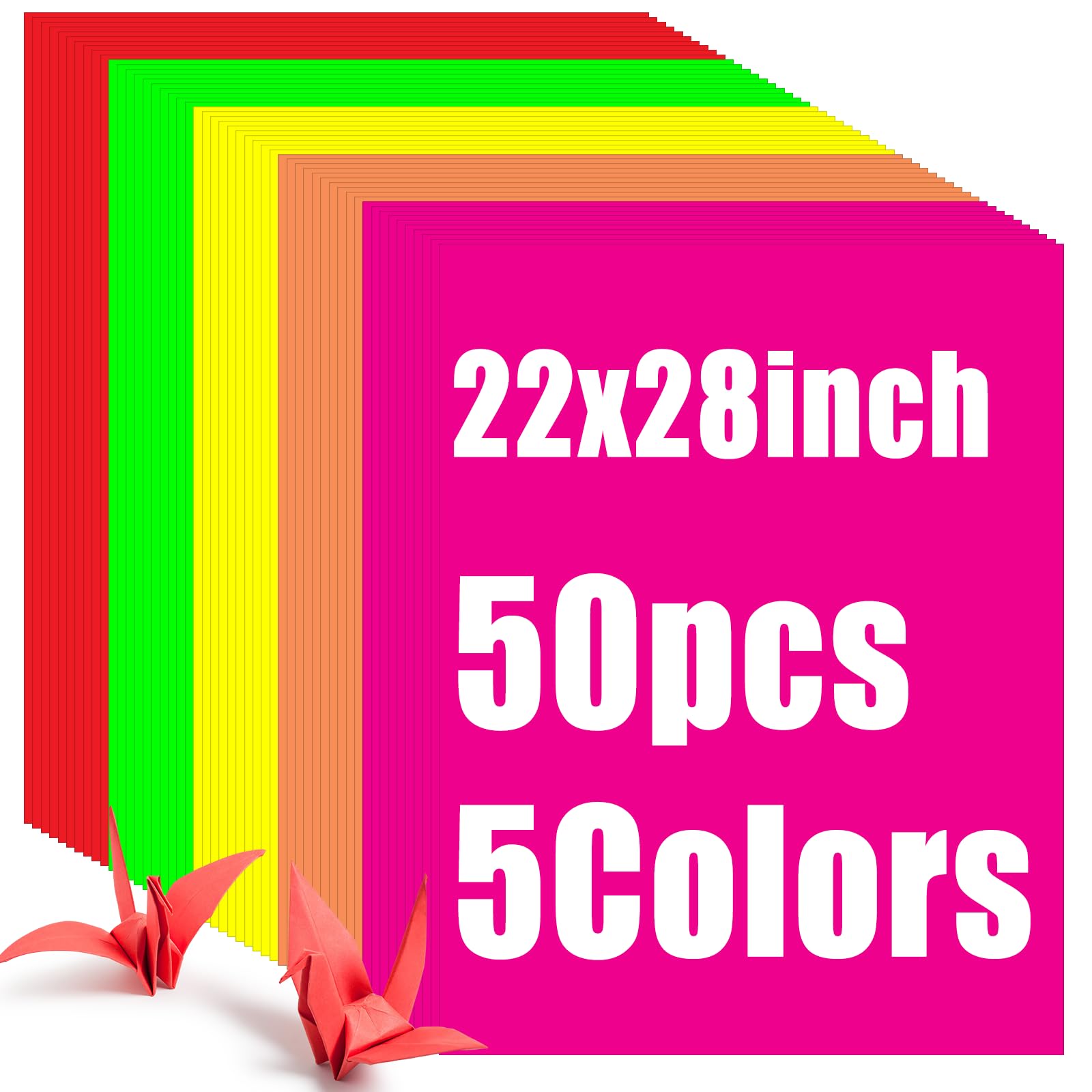 Tenceur 50 Pieces Neon Poster Board 22" x 28" Neon Construction Paper 250 Gsm/90 lb Cardstock Large Bright Fluorescent Poster Board for School Craft