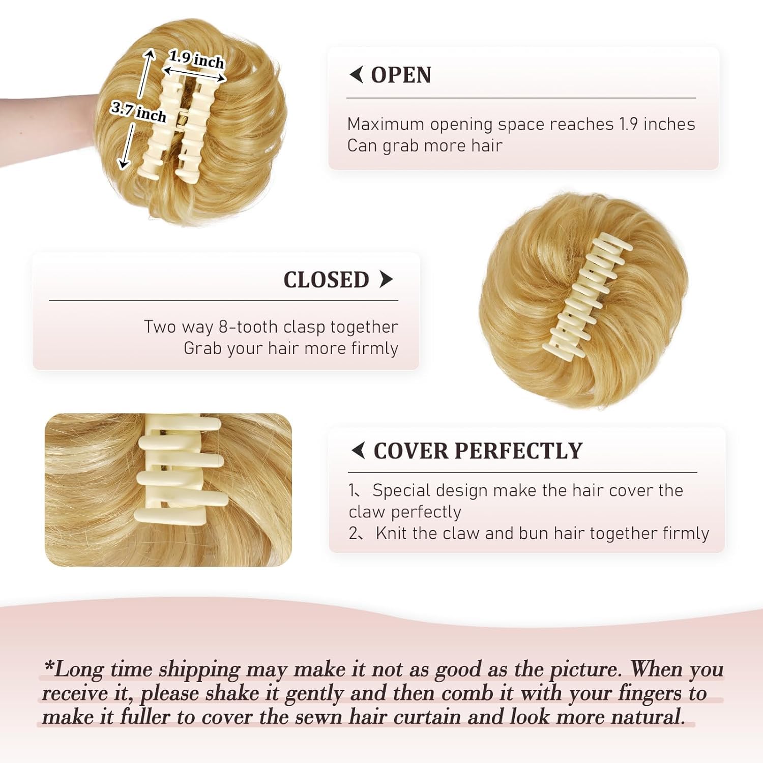 RUWISS Chignon Capelli 100% Umani con Pinza Posticci per Capelli Chignon Ondulato Estensioni per Coda di Cavallo Capelli Umani con Clip per Donne（Biondo Chiaro Dorato con Riflessi Biondo Candido）
