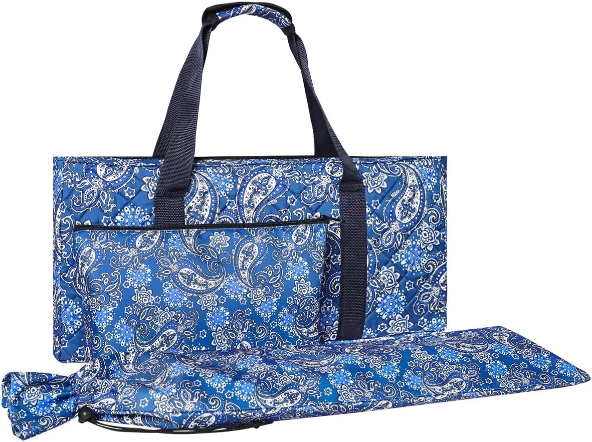 Empty Mahjong Bag,Thickened Blue Printed American Mahjong Set, Tiles Bag and Mahjong Racks&Pushers Drawstring Bag Included (Case Only)