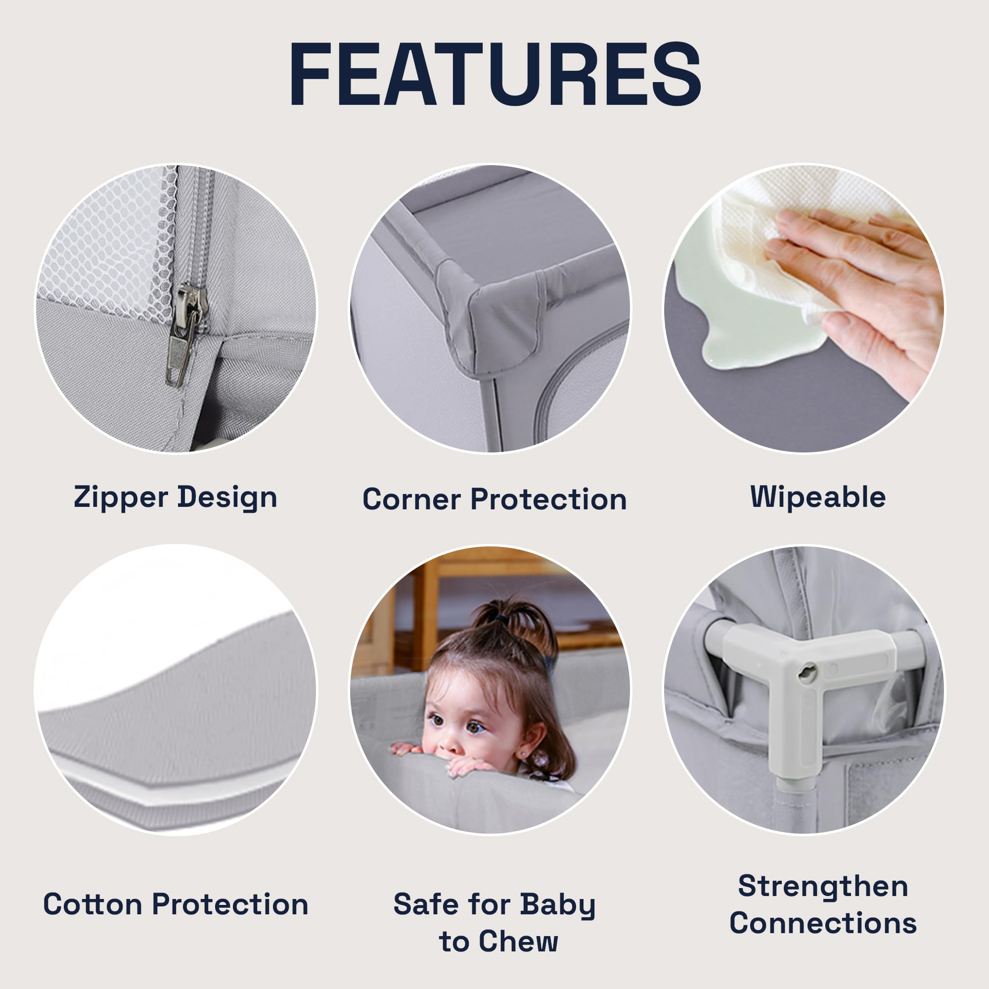 Baybee Neo Kids Playpen for Babies | Baby Activity Playards with Zipper Lock & Corner Protection | Baby Play Area Indoor Setup with Hexagon shape for Extra Space | Outdoor Play Pen for Baby up to 5 Years (Grey) 1