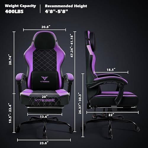 Miniatura 3 de PUKAMI Silla de juegos con reposapiés, silla ergonómica para jugadores para adultos, silla reclinable de juego de computadora estilo carreras con