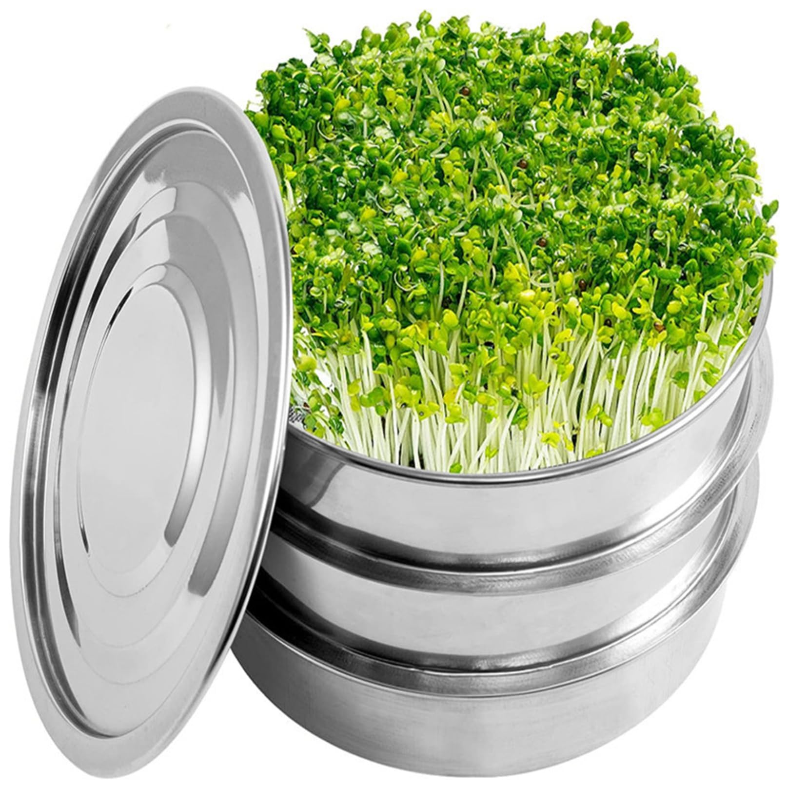 Sprossen-Anzuchtset, 8, 5 Zoll 2-stufiges Sprossen-Anzuchtset, Edelstahl-Sprossentablett, stapelbare Sprossentabletts für, Samenkeimtabletts für Microgreens-Bohnen, Garten