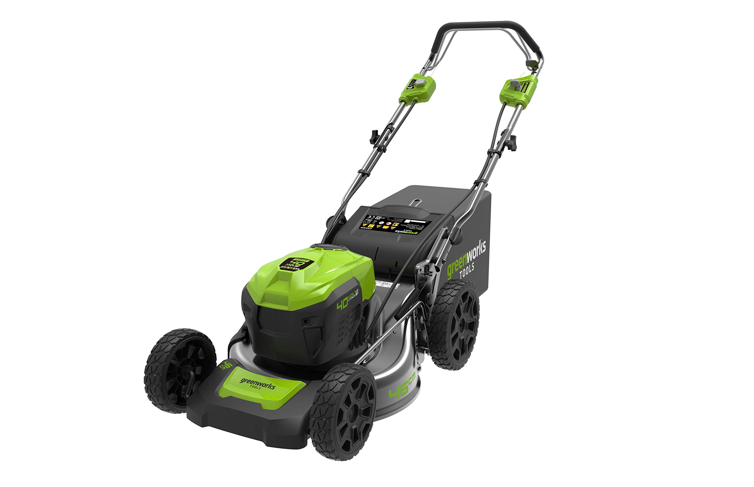 Greenworks GD40LM46SP Tondeuse à Gazon Sans Fil Autopropulsée avec Moteur Sans Brosse pour Grandes Pelouses Jusqu'à 600m², Largeur de Coupe 46 cm, Sac 55L SANS Batterie 40V Ni Chargeur, Garantie 3 Ans