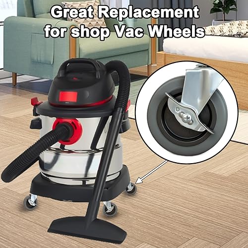 Miniatura 5 de Ruedas giratorias de vástago de 4 pulgadas, ruedas de goma de 716 pulgadas de diámetro, juego de 4 con freno lateral, ruedas de repuesto TPR