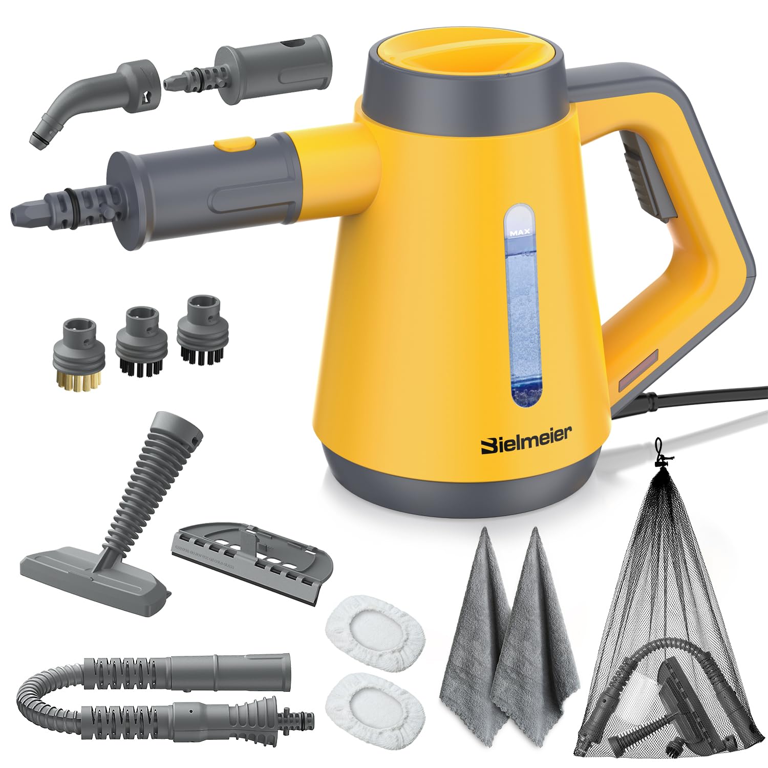 Bielmeier Handheld Pressurized Steam Cleaner - 15s Quick Start Multi-Functional for Home Kitchen Bathroom 8 Attachments Chemical-Free Safe