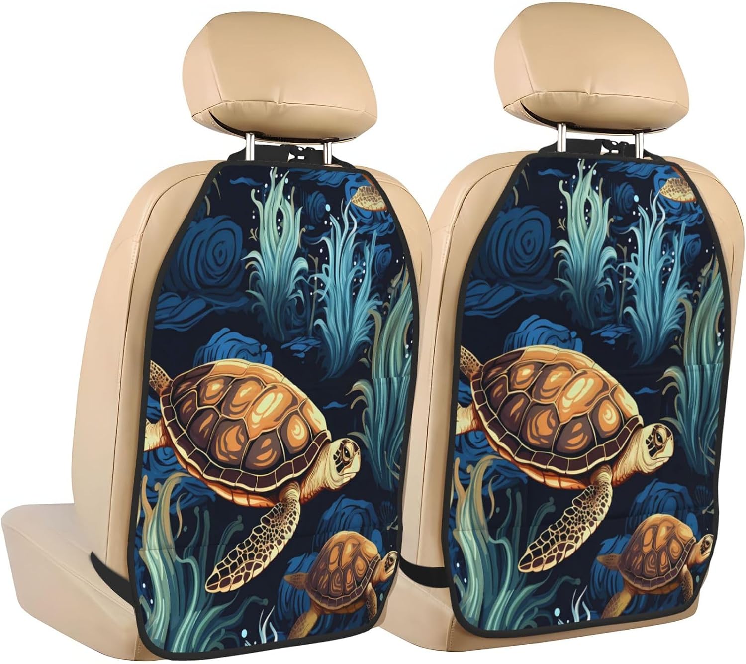 Ocean Sea Turtle Coral Back Seat Car Organizer for Kids 2 Pack Kick Mats Back Seat Protector with 3 Storage Pockets Universal Fits Most Cars Trucks