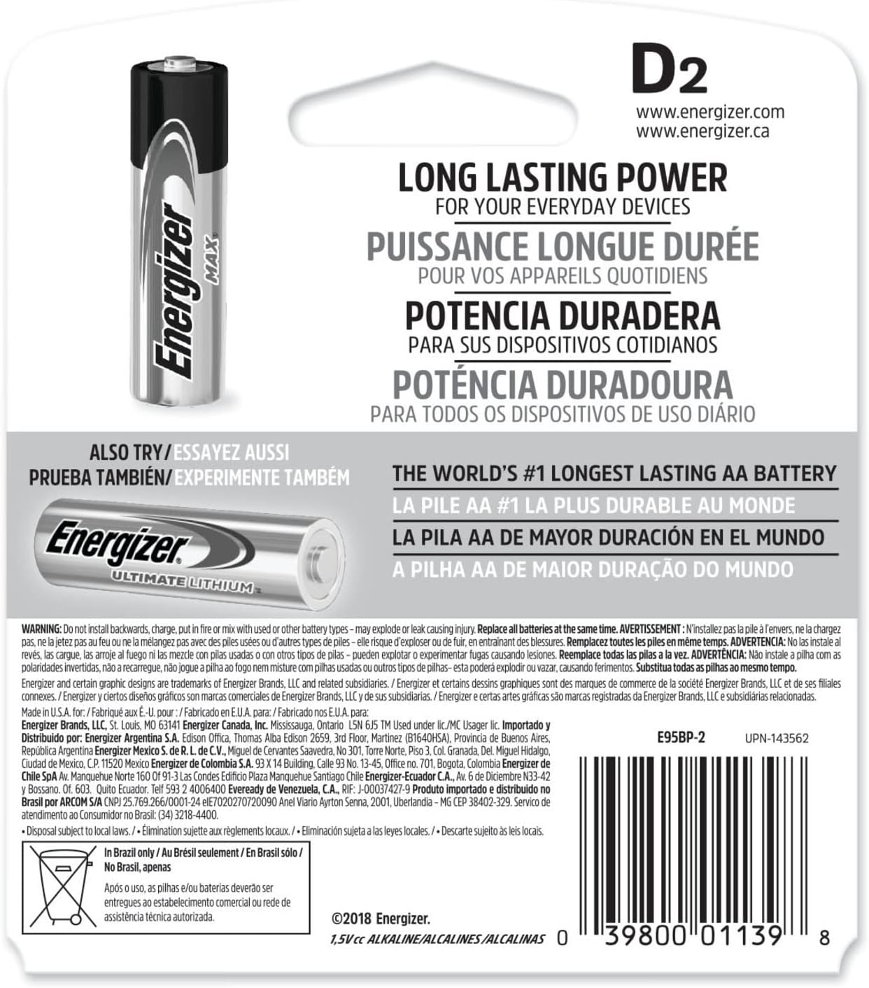 Energizer Premium D Max Alk D-2 Batteries, (Per 2)