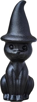 Obsidian Witch Cat 2.0" Natural Crystal Hand Carved Lucky Guardian Pocket Statue Healing Crystal Animal Statue Halloween Decoration Gift