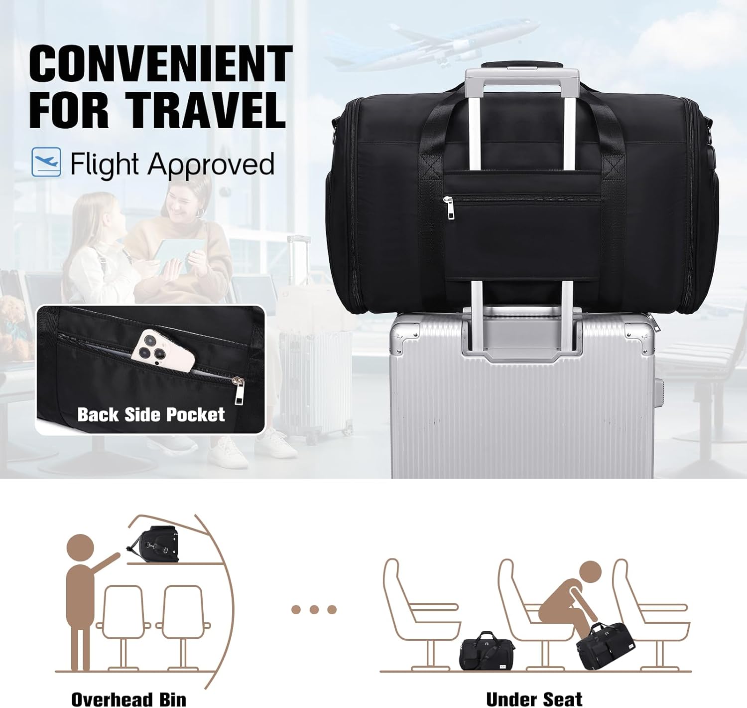 Garment Bags for Travel, 2 in 1 Convertible Carry On Duffle Bag Suit Bags Foldable Backpacks with Shoe Compartment & Toiletry Bag, Hanging Bags for Clothes Dress Suit for Men Women Gift (Black) - Image 4