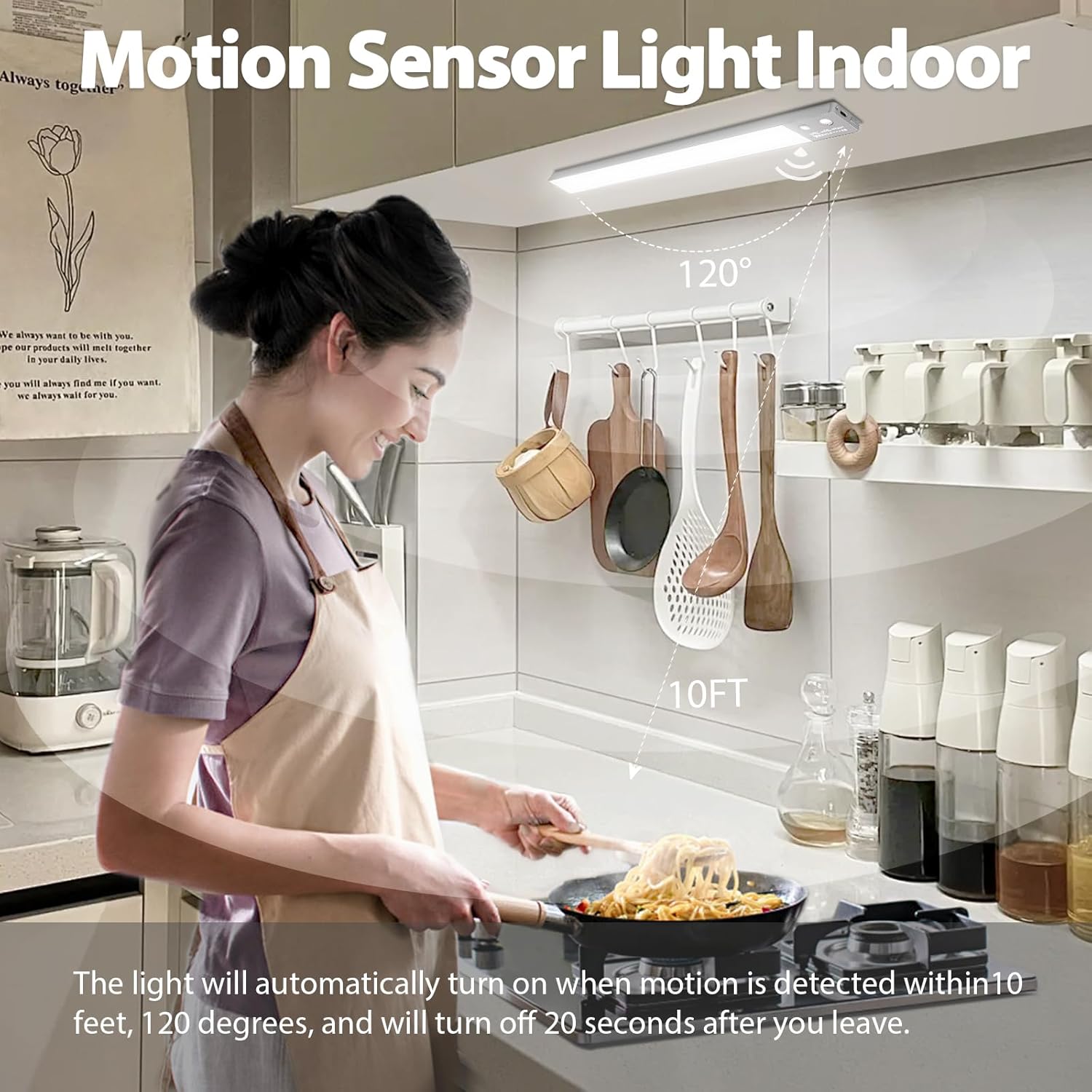 Under Cabinet Lights, 96 LED Motion Sensor Lights Indoor 3 Color Temps Dimmable, 3000mAh Rechargeable Closet Lights Wireless, Magnetic Night Lights for Wardrobe, Kitchen, Hallway,2 Pack