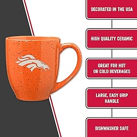Rico Industries NFL Football Denver Broncos Alternate 16 oz Team Color Laser Engraved Speckled Ceramic Coffee Mug