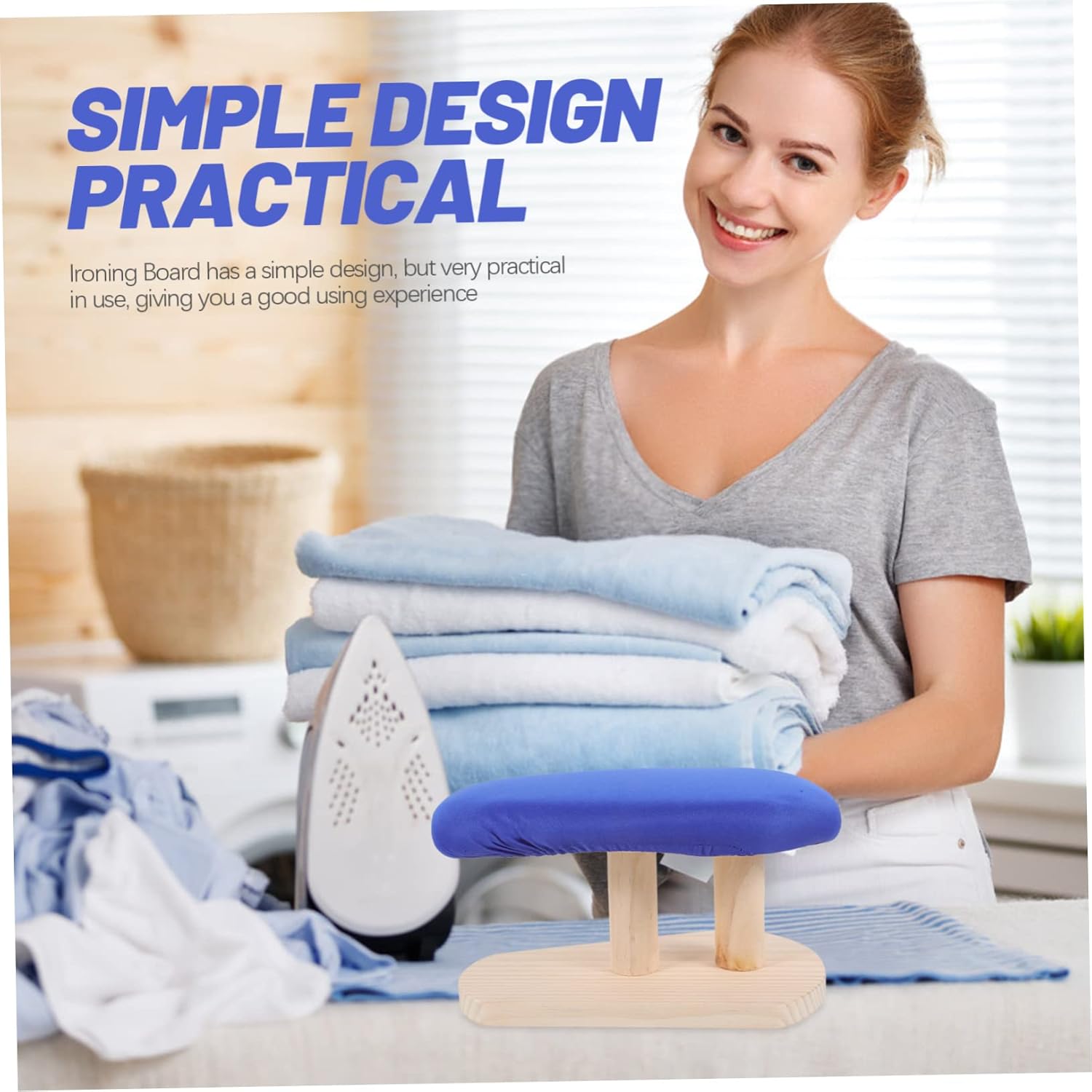 Zerodeko Household Ironing Table Padded Sleeve Ironing Board with Non Slip Stable Base Portable for Home and Dorm Use Wood Panel for Smooth Clothes Pressing