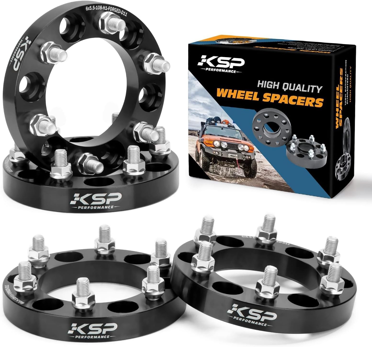 KSP PERFORMANCE 6X5.5 Wheel Spacers, Forged 1"(25mm) 6x139.7mm to 6x139.7mm Thread Pitch M12x1.5 Hub Bore 108mm Adapters for Tacoma 4Runner Tundra FJ Land Cruiser Black, Not Hubcentric