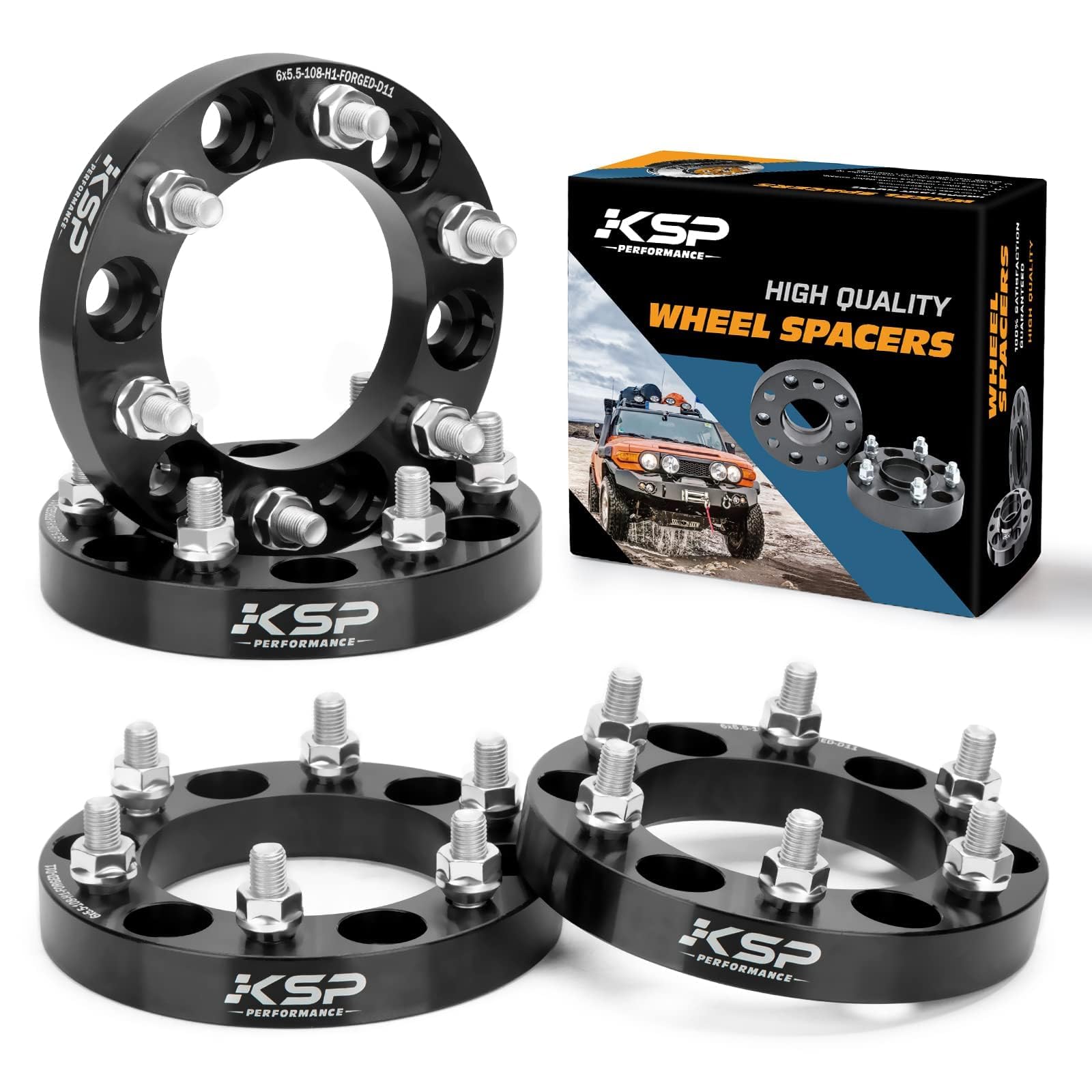6X5.5 Wheel Spacers, KSP Forged 1"(25mm) 6x139.7mm to 6x139.7mm Thread Pitch M12x1.5 Hub Bore 108mm Adapters for Tacoma 2005-2023, 4Runner Tundra FJ Land Cruiser Black, Not Hubcentric