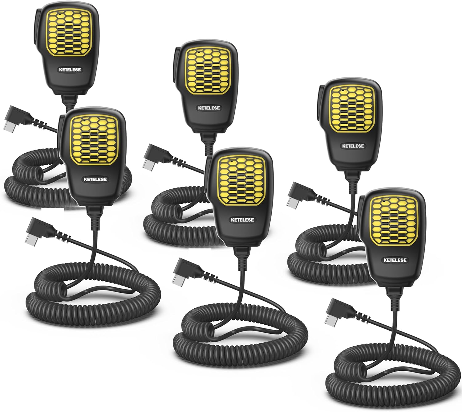 KETELESE USB Handmic for T3 T4 Walkie Talkies, IP67 Shoulder Speaker Mic, Two Way Radio Accessory, Black/Yellow (6 Pack)