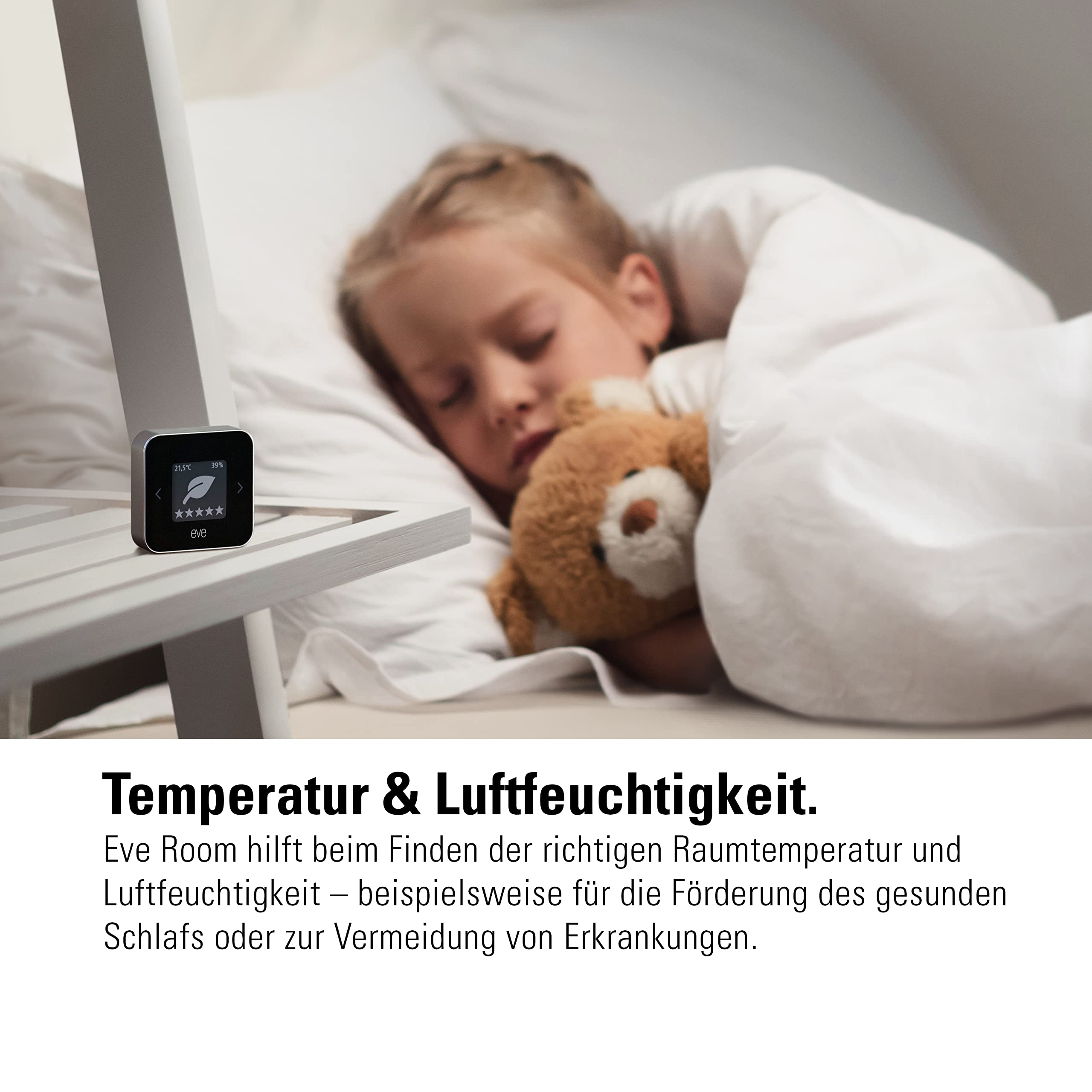 Eve Room Apple Home Raumklima Monitor Luftqualität Schadstoffkonzentration Temperatur Luftfeuchtigkeit Thread