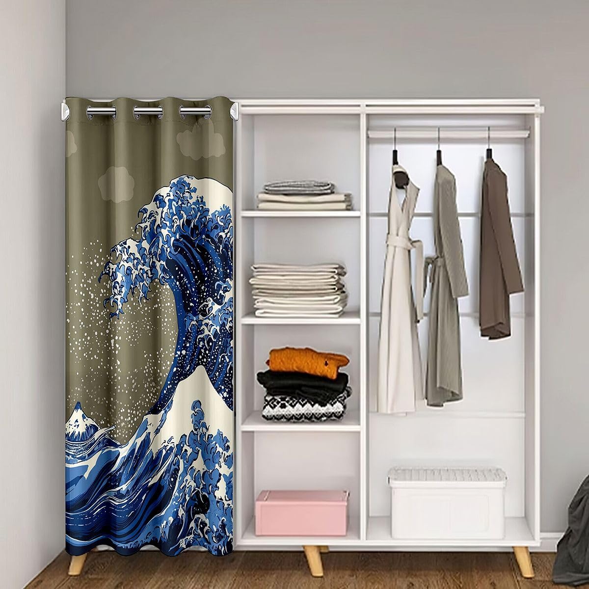 jejeloiu Japanese Ukiyoe Theme Door Curtain for Doorway Privacy 42"x80" Ocean Wave Hokusai Pattern Closet Door Cover Curtain for Bedroom Living Room Japanese-Style Exotic