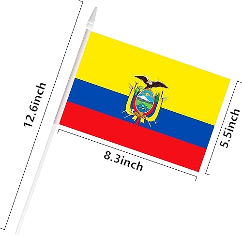 Miniatura 2 de Banderas ecuatorianas de mano pequeñas mini banderas ecuatorianas en miniatura con poste sólido de 12.6 pulgadas y parte superior de lanza,