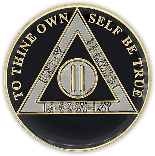 Vista 2 de Moneda de sobriedad de 2 años Ficha de aniversario de recuperación de chip AA Triplate (negro)