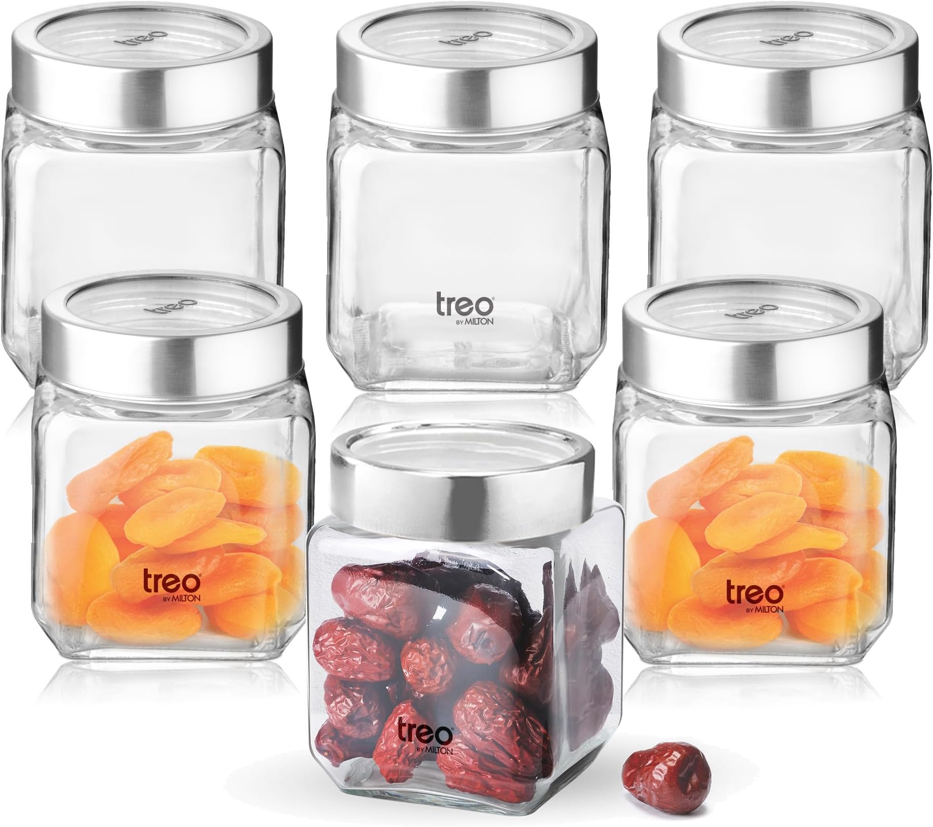 Treo By Milton Cube Storage Glass Jar, 580 ml Each, Set of 6, Transparent | BPA Free | Storage Jar | Kitchen Organizer | Air Tight | Modular | Multipurpose Jar