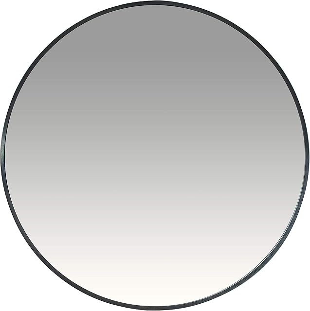 Metal Round 24inch Wall-Mounted Mirror Frame, 60x60 CM Circle Mirror Frame (Aluminum Shiny Brushed), for Bedroom Bathroom Living Room and Entryway (Black)
