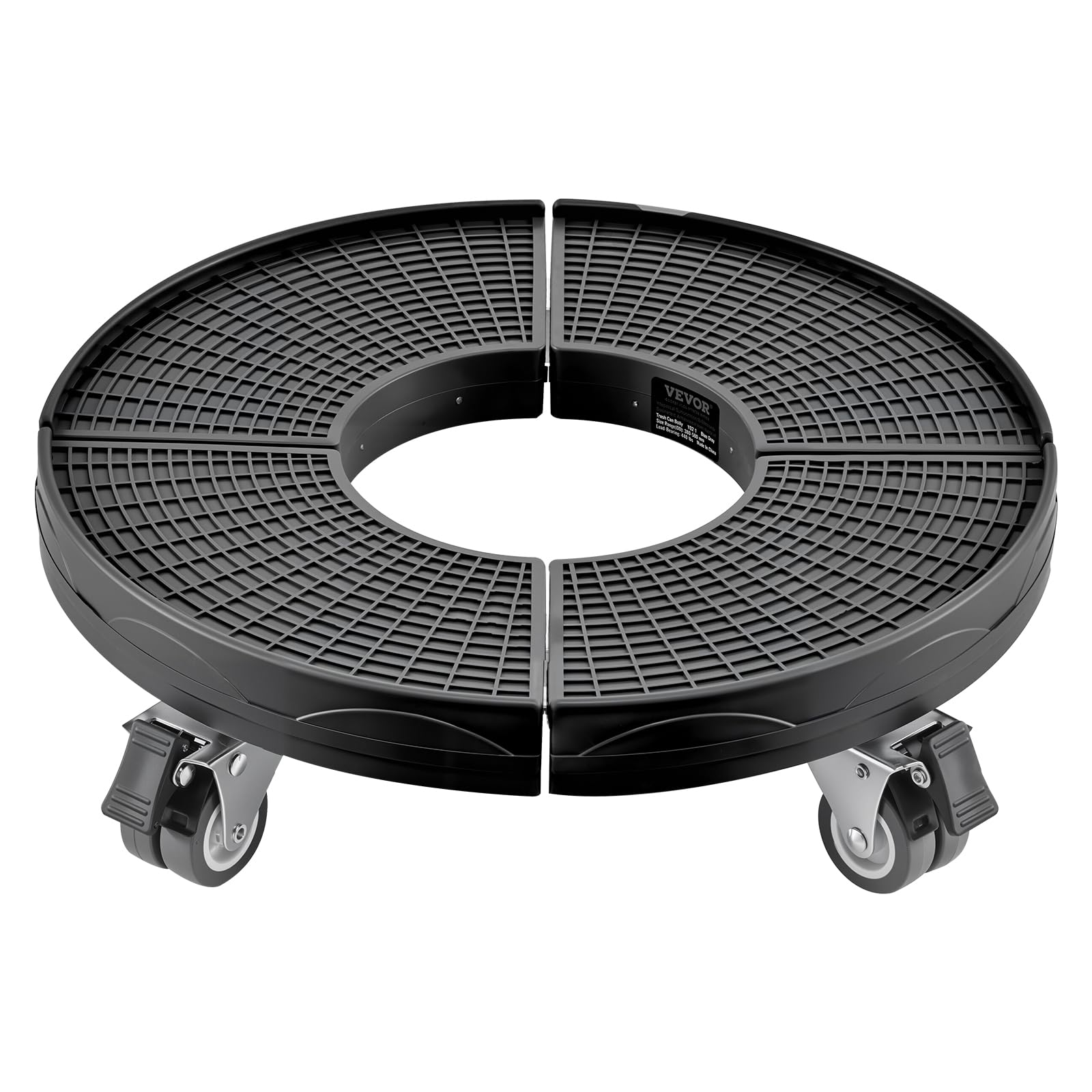 VEVOR Carrito de Bote de Basura, Carrito con Ruedas Multifuncional con 4 Ruedas Bloqueables, Carga de 181,4 kg, Base Redonda con Ruedas para Bote de Basura, Ajustable de 380 mm - 580 mm, Negro
