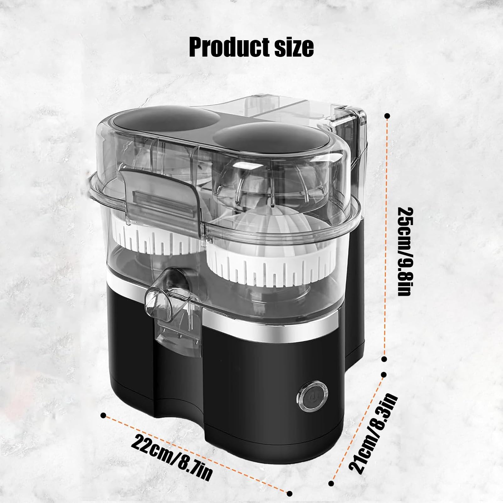 Spremiagrumi elettrico da 400 ml, spremiagrumi automatico doppio arancione con design sicuro senza lama e slot per polpa a 8 lame, alta resa di succo, riduce l'ossidazione per succo fresco