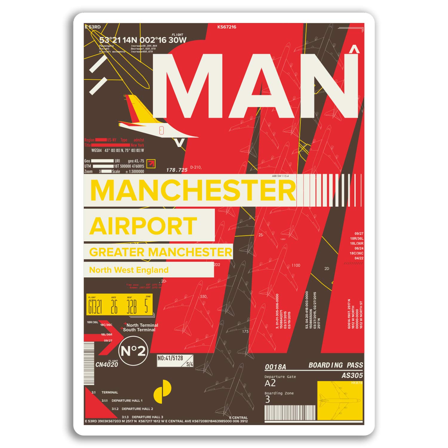Destinationvinyl Multi 2 X 10Cm Manchester Airport Vinyl Stickers - England Uk Travel Sticker #17417 (10Cm Tall)
