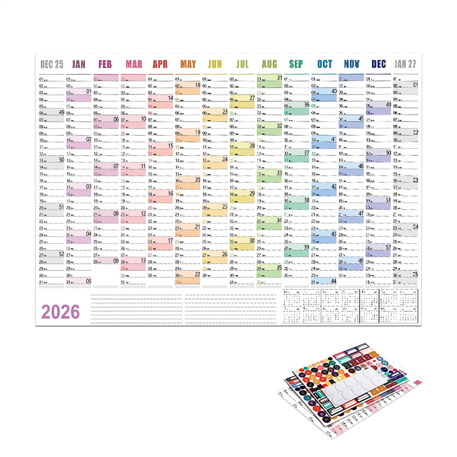 Calendario 2026 Formato Poster | Agenda Planner Gennaio-Dicembre 2026 per pianificazione, forniture, promemoria, festività contrassegnate, per la casa