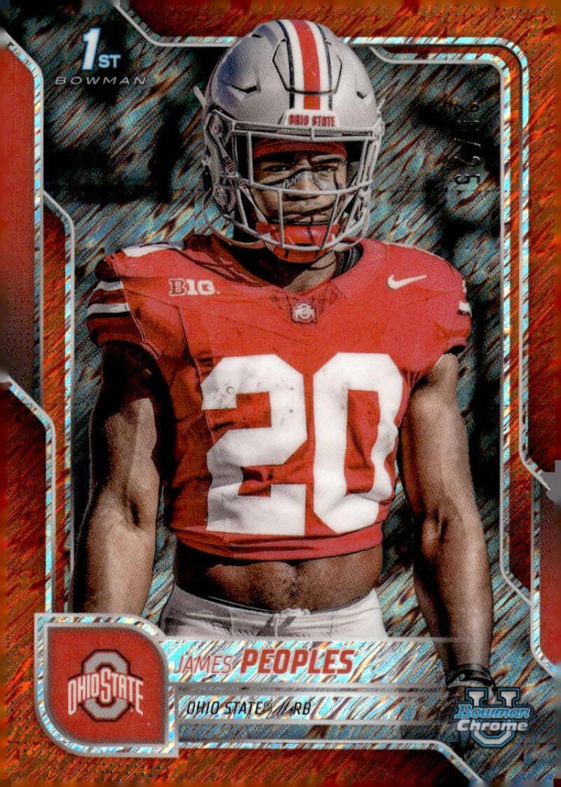 JAMES PEOPLES RC 2025 Bowman U Chrome /25 Orange Shimmer #43 Pre-Rookie NCAA NM-MT Football PR:25