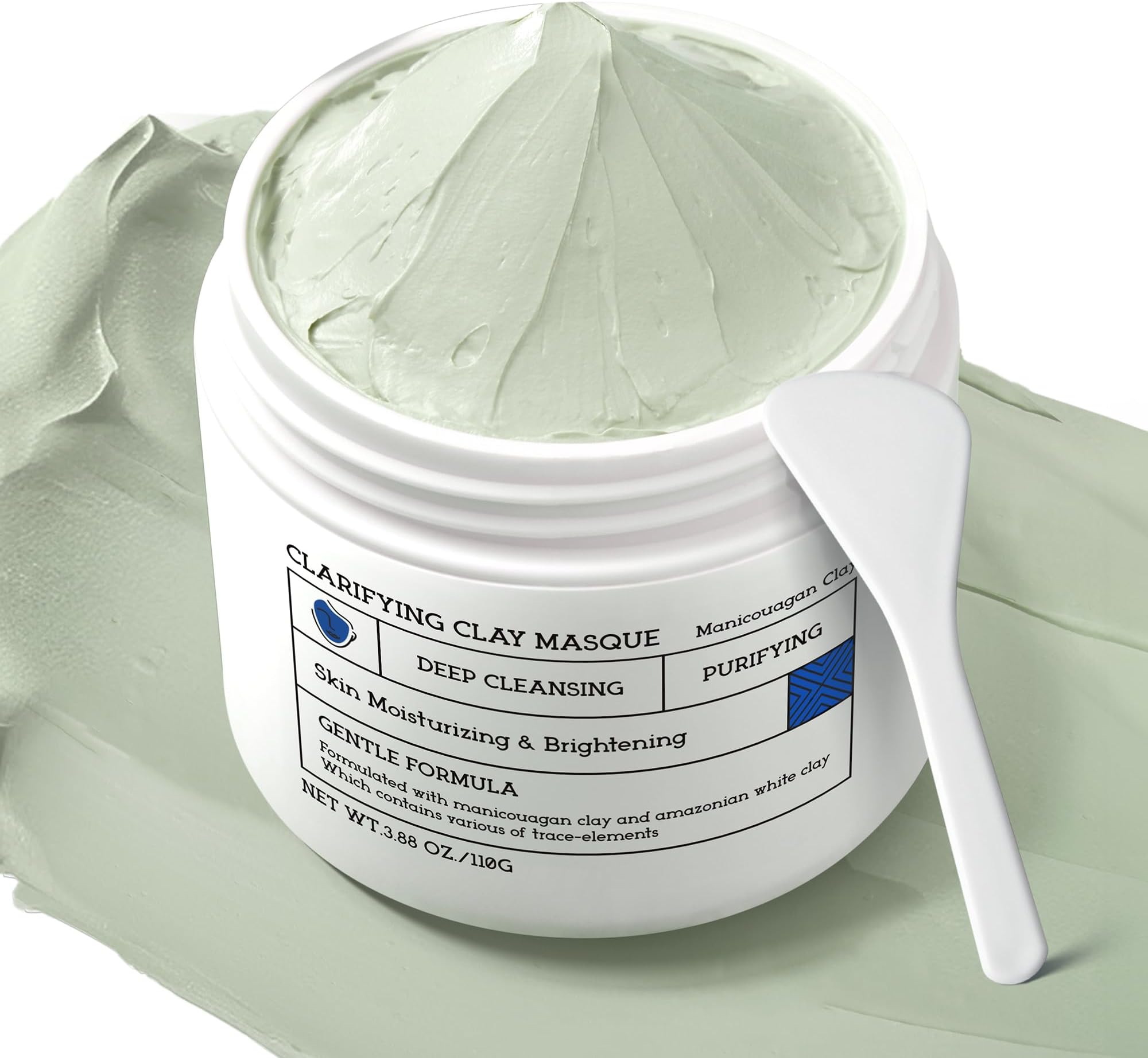NING DERMOLOGIE Clay Mask for Face & Sensitive Skin: Triple Mud Formula Deep Cleans Pores Reduces Acne Balances Oil & Improves Texture - 3.88 Oz