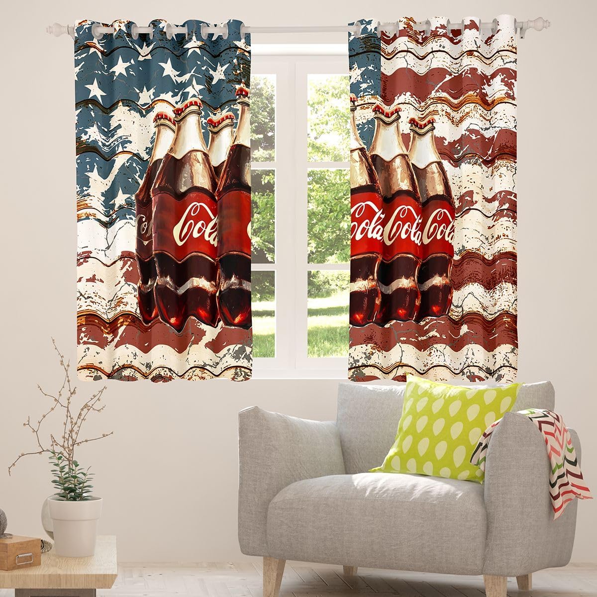 Feelyou Cola Curtains for Bedroom Living Room Summer Drinks Blackout Shades American Flag Room Darkening Curtain Rustic Vintage Window Treatments, 2 Panels 52 x 96 Inch Decor image 4