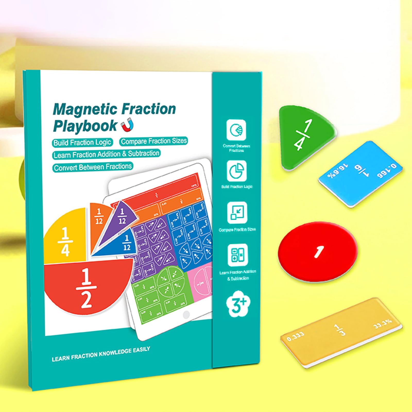 Juguetes Montessori de Madera para Fracciones para Niños Juego Magnético Educativo 102 Piezas para Dominar Matemáticas