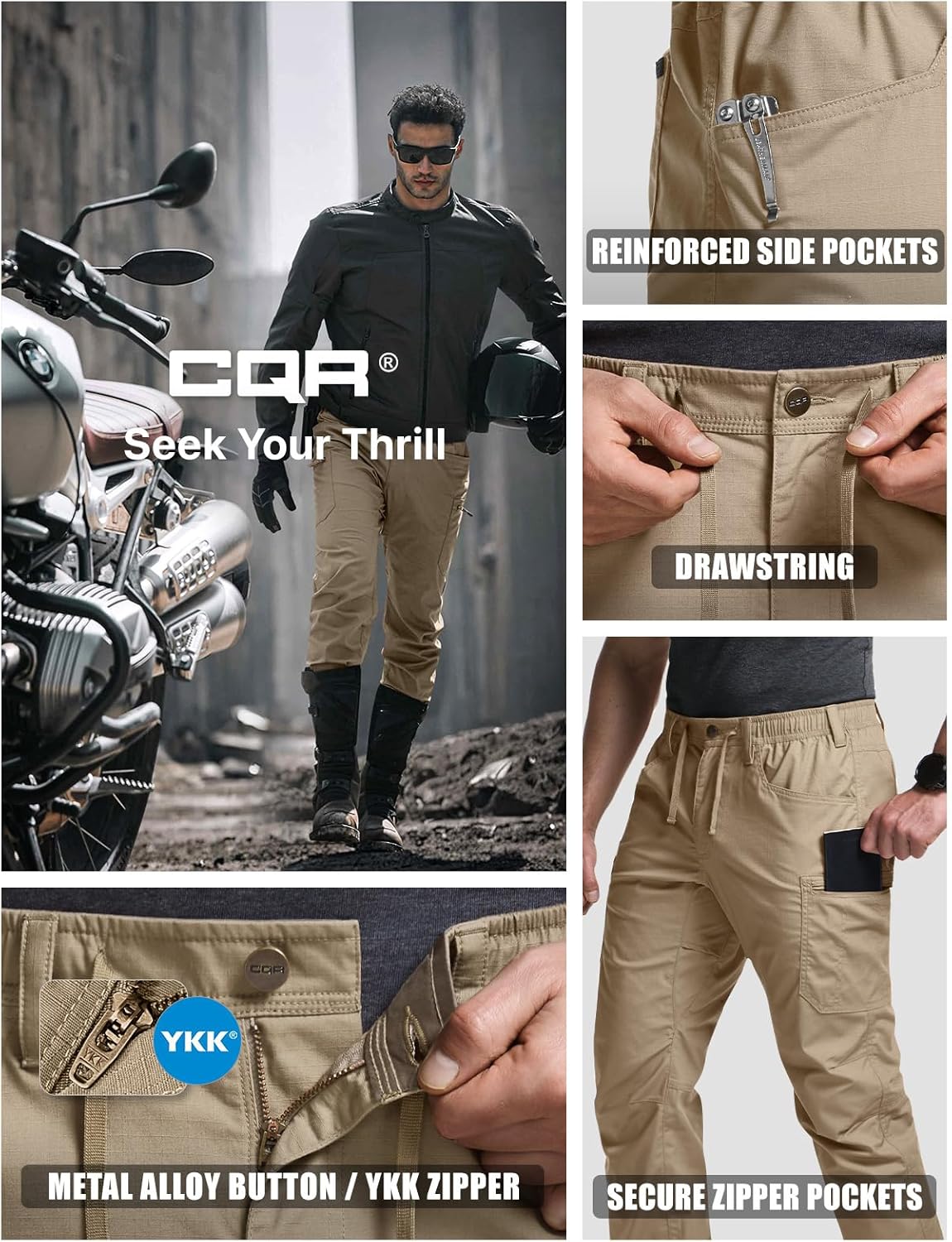 CQR Men's Flex Lightweight Joggers, Elastic Waist Drawstring Casual Pants, Tapered Fit Water Resistant Outdoor Cargo Pants - Image 9