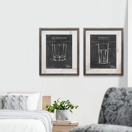 Miniatura 5 de Renditions Gallery Barware (1) juego de 2 piezas de arte enmarcado, decoración de bar, diseño antiguo y Highball, moderno, marco plateado