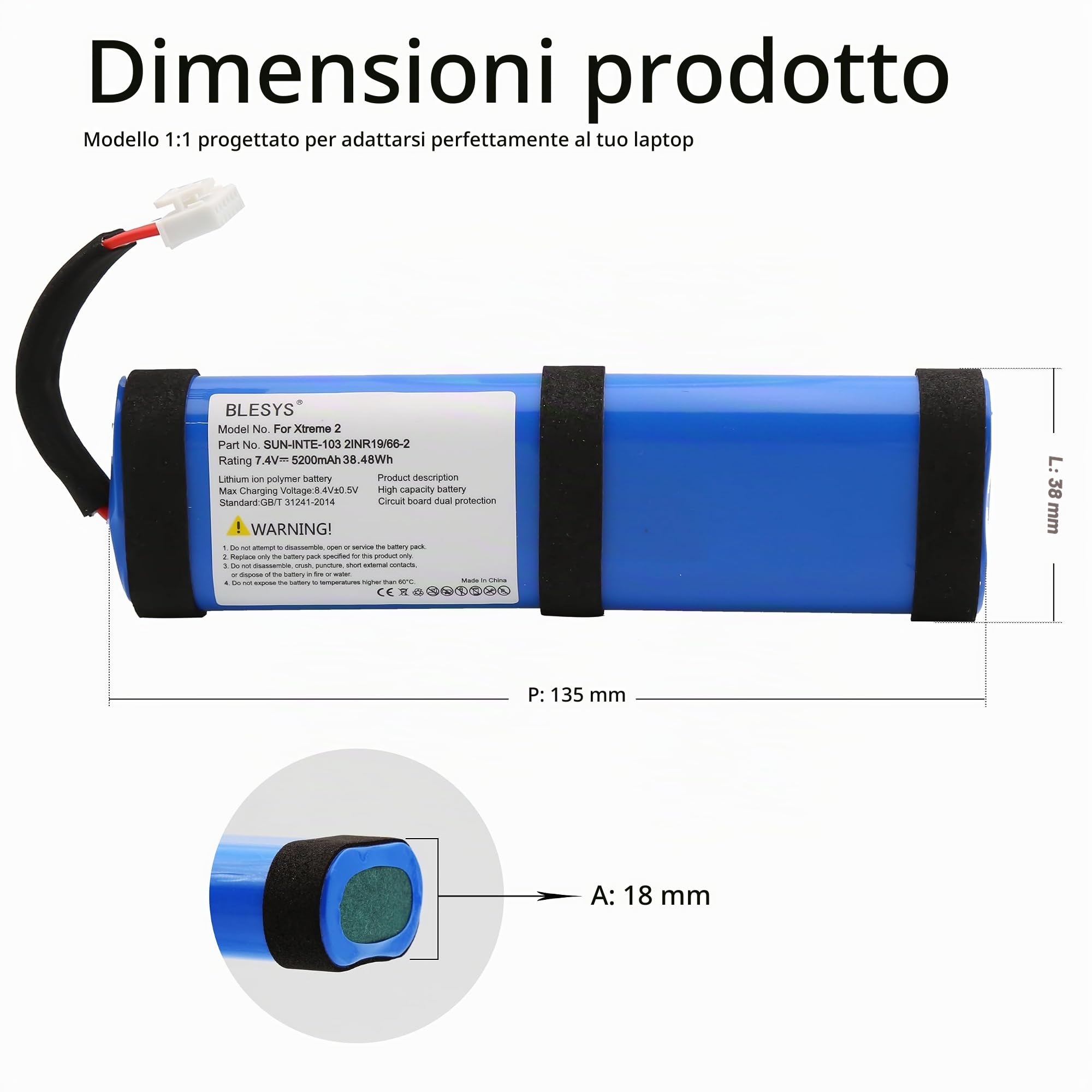 BLESYS Batteria per JBL Xtreme 2, 7,4V 5200mAh agli ioni di litio SUN-INTE-103 21NR19/66-2 ID1019 per altoparlante Bluetooth JBL Xtreme 2